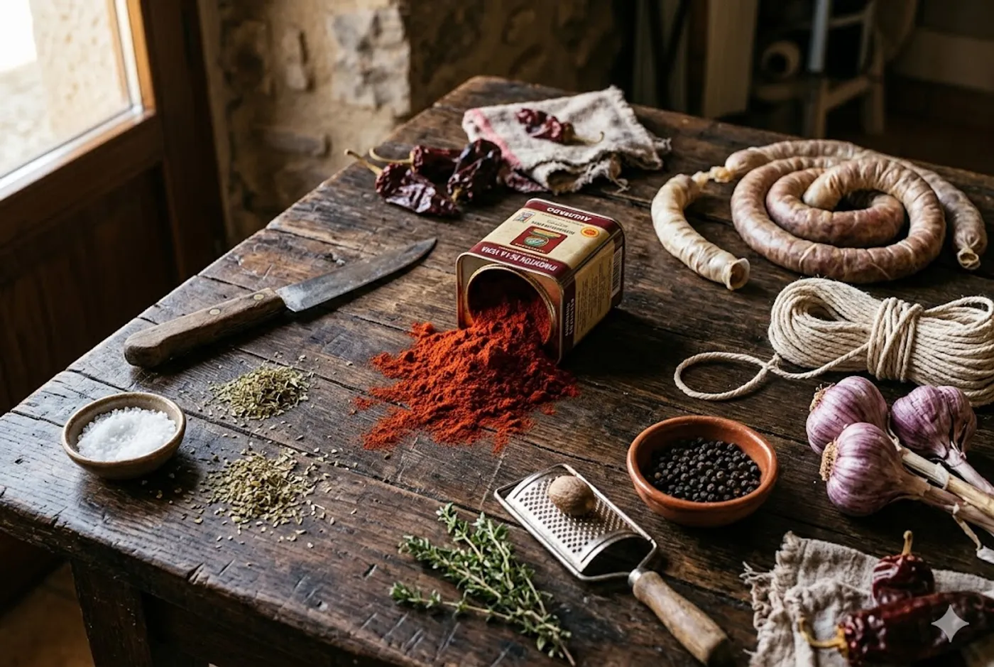 Productos para la matanza tradicional en Los Molinos La Vera: tripas, pimentón y especias