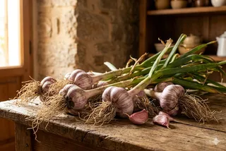 Ajo local cultivado en la huerta de Los Molinos La Vera